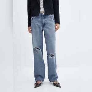 Mango High Rise Distressed Straight Barrel Leg Mom Jeans 90s 2